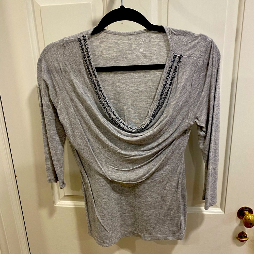 New York and Company long sleeve grey cowl neck sequined top XS